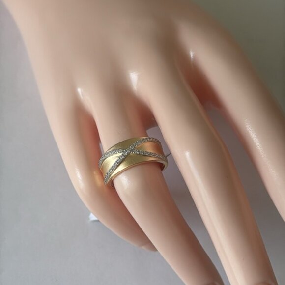 Blue Sage CZ Crossover Ring 14K Gold Plated Sterling Silver Sz.7 - Picture 3 of 14